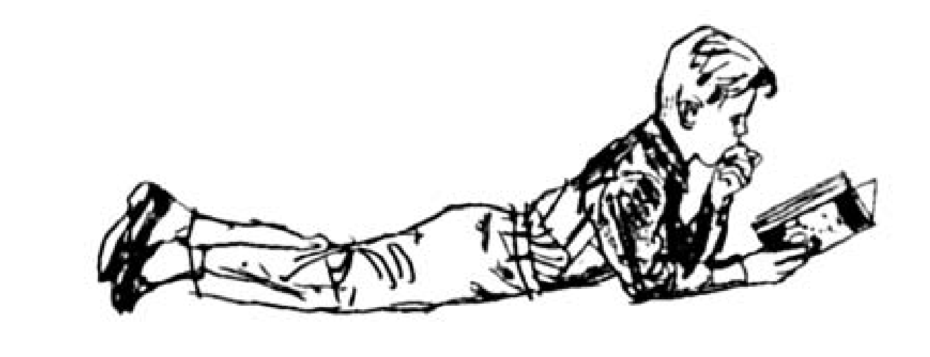 drawing of a boy lying down and reading