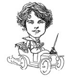 stenographer in an automobile, with her typewriter and inkpot