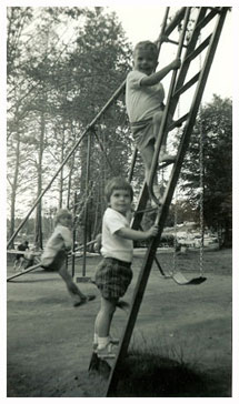 twins climbing a ladder