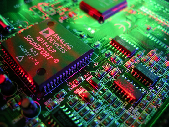 Glowing analog devices soundport circuit-board