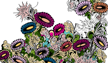 Abstract illustration, multicolor flowers with green stems: Talitha May 2014