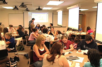 a classroom full of students