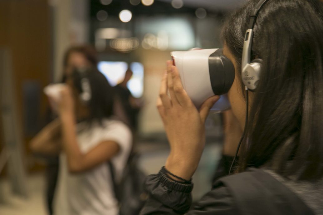 Users engaging with virtual readlity headsets to view the project