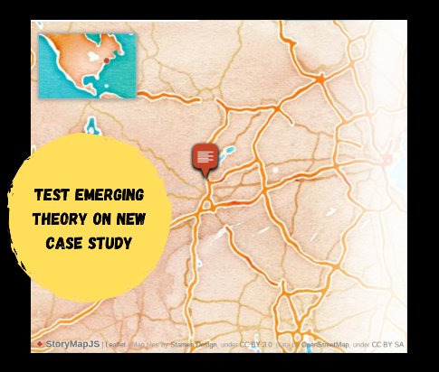 A map of New England with the title Test Emerging Theory on New Case Study in black font over an image of a yellow circle