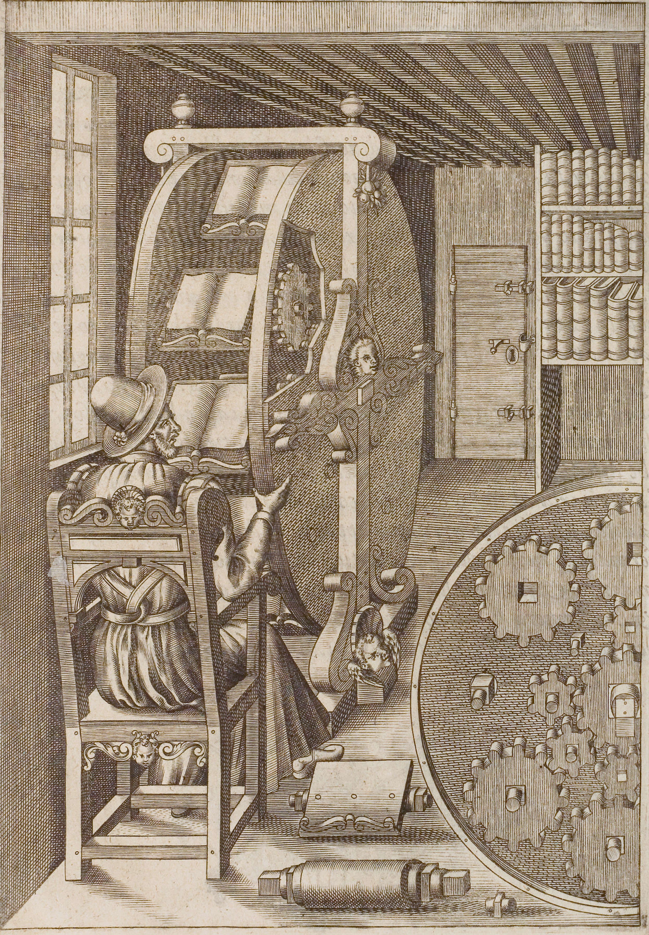 Ramelli's 1588 drawing of a book wheel
