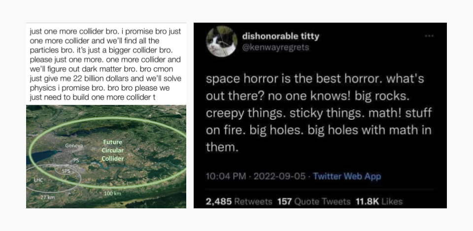 Screenshots of two memes are combined to form a single banner image. Descriptions in caption.