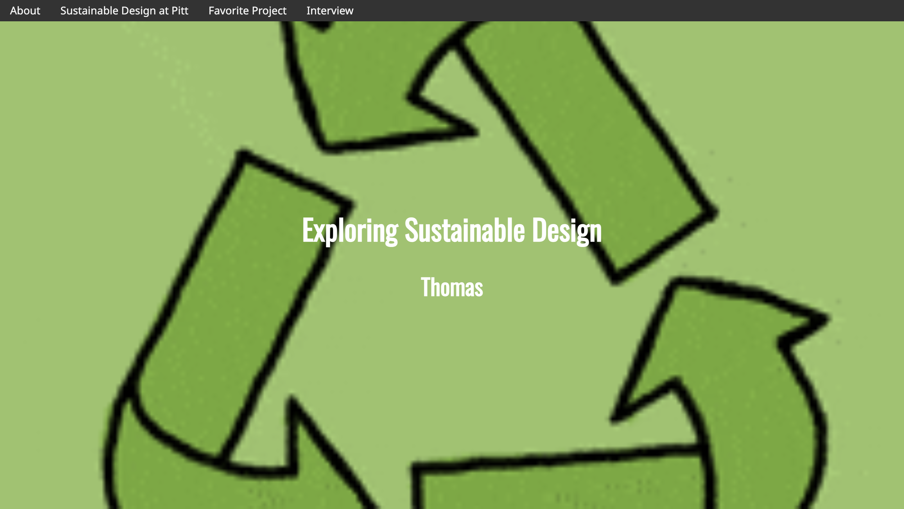 screenshot of Thomas's website, featuring a green recycling symbol