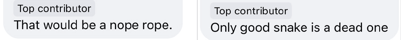 Two screenshots of individual comments made on a Facebook post.